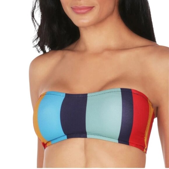 Sperry Striped Polyester Blend Bandeau Lace Up Bikini Top - Picture 1 of 5